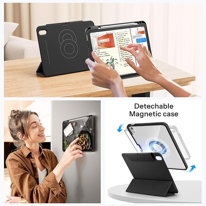 SPARIN Case for iPad A16 11th 10th Generation 2025/2022 (11"/10.9") with Pencil Holder, Magnetic Detachable Hybrid Stand, Portrait/Landscape Angle, Clear Protective Case, Auto Wake/Sleep-Black