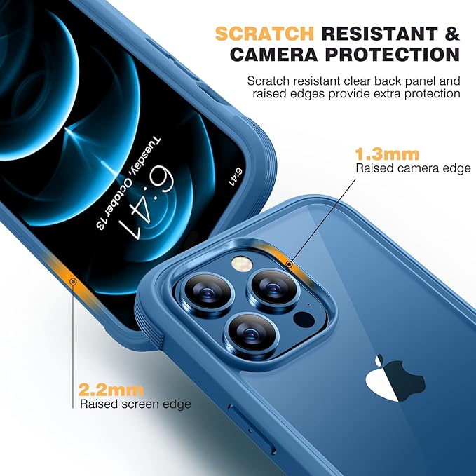 Diaclara Designed for iPhone 12 Pro Max Case, Full Body Rugged with Built-in Touch Sensitive Anti-Scratch Screen Protector, Soft TPU Bumper Case for iPhone 12 ProMax 6.7", Blue