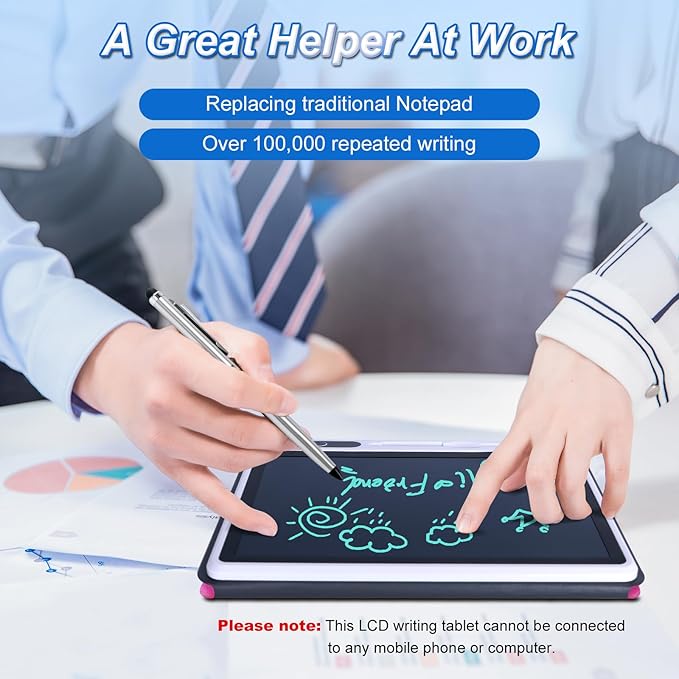 LCD Writing Tablet 10 inch Electronic Handwriting Pad Doodle Board with Leather Protective Case Christmas Birthday Gifts for Adults at Home Business Office(Pink)