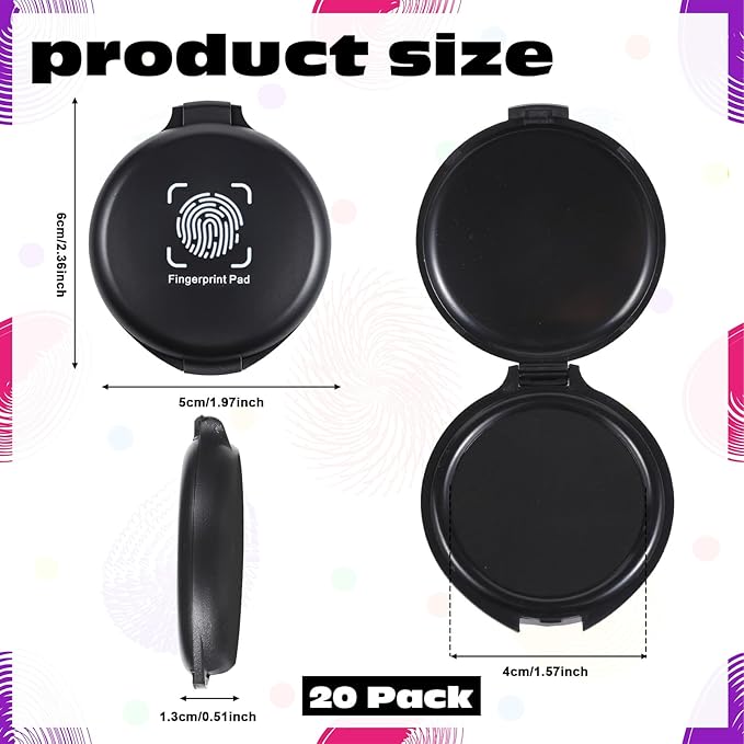 SHENLIU 20Pack Fingerprint Ink Pads, Portable Quick Dry Thumbprint Ink Pad Mini Black Stamp Ink Pads for Notary Supplies Identification Security ID Fingerprint Cards Home Office Law Enforcement, Black