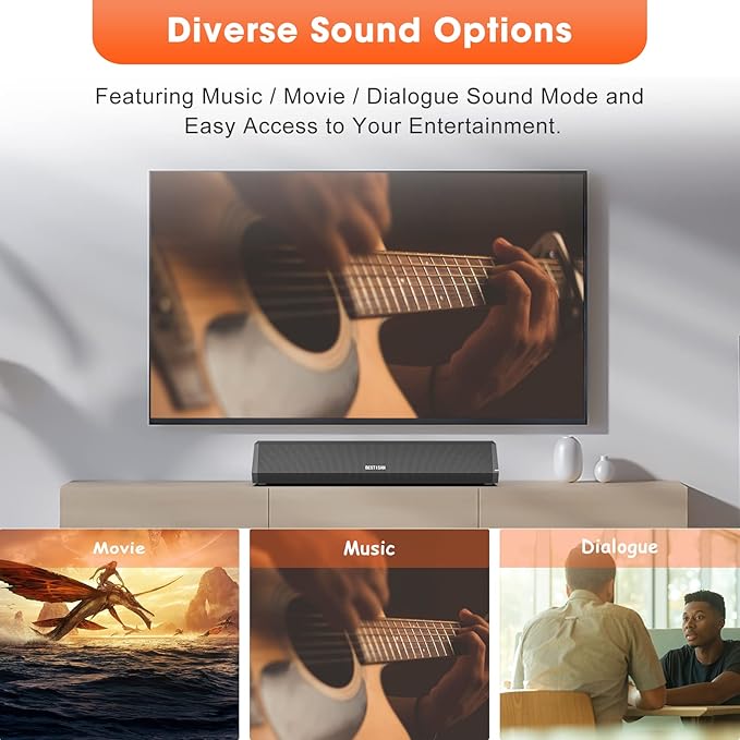 Bestisan Sound Bars for TV, 16'/50W Small Soundbar for TV, Sound Bar with Depths Sound Enhanced/DSP/Bass+/3EQ, Surround Sound Speakers for TV Works with HDMI ARC/CEC,Optical/BT/PC …