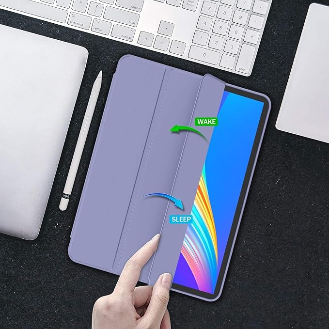 iMieet Case for iPad Pro 11 Inch (M5) 2025 /(M4) 2024 5th Gen, Trifold Stand Smart Cover with Pencil Holder and Soft TPU Back, Auto Wake/Sleep (Lavender)