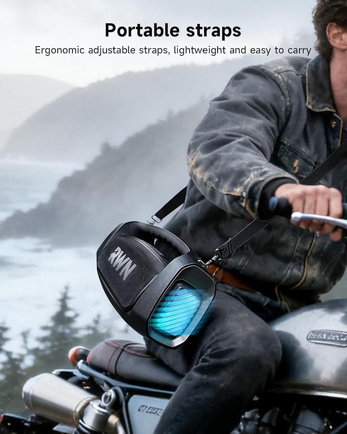 RWN Outdoor Bluetooth Speaker: 160W Loud Sound, IP67 Waterproof with 24H Playtime, Fast Charge, Bass, TWS, Portable Wireless Speakers with Light Show for House, Party, Projector, Beach (Black)