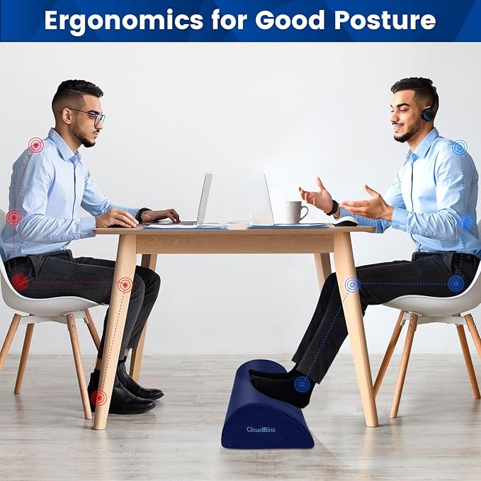 CloudBliss Foot Rest for Under Desk at Work,Office Desk Accessories with Soft Foam and Washable Removable Cover, Foot Stool for Office, Car, Home to Foot Support and Relax Ankles, Blue