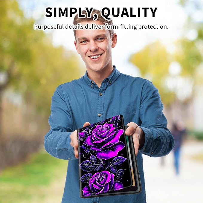 for Amazon Kindle Fire HD 8 & HD 8 Plus(12th/10th Generation, 2024/2022/2020 Release) 8" Tablet Case, Slim Kickstand Stand Leather Smart Cover with Auto Wake/Sleep, Purple Rose 01