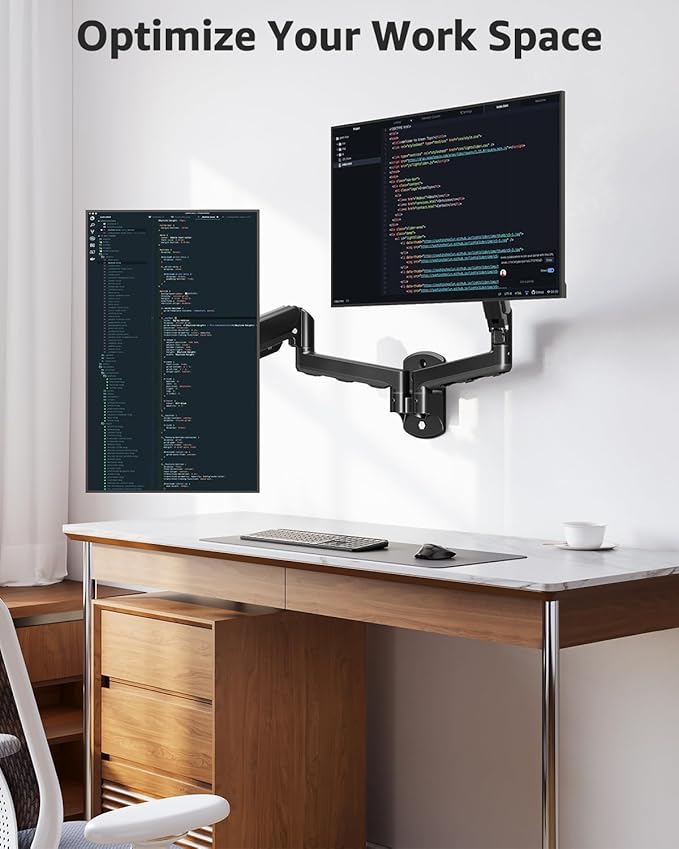 MOUNTUP Dual Monitor Wall Mount for 2 Max 32 Inch Computer Screen, Fully Adjustable Double Monitor Arm, Wall Mounted Monitor Holder Support 4.4-19.8lbs Display, VESA Bracket 75x75, 100x100