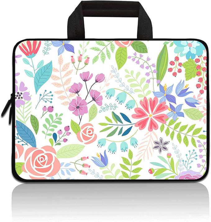 Universal 7-9 inch Kids Tablet Sleeve Case Bag, Shock-Proof Neoprene Zipper Handle Pouch Portable Case Bag Compatible with 7" 8" 8.5" 8.9" 9" Apple iPad mini, Samsung, HP (Flowers and Leaves)