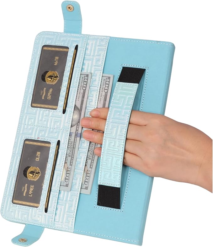 Shiny Case for iPad Pro 12.9" 6th/5th/4th Gen & iPad Air 13-inch Handbag w/Hand Strap, Techcircle Crossbody Iridescent Folio Stand Wallet Case w/Pencil Holder+Shoulder Strap, Shiny Blue