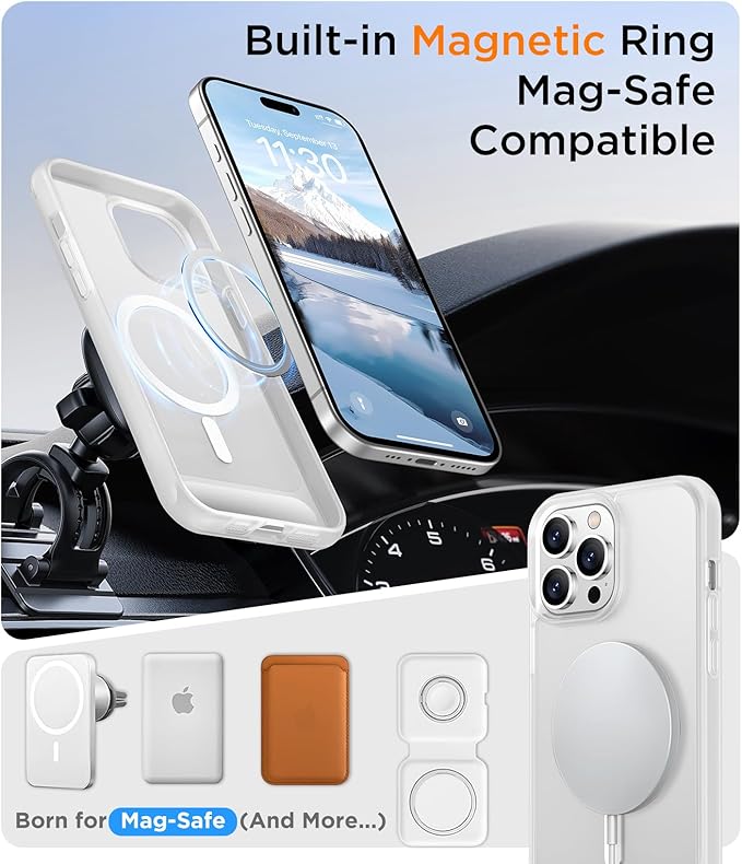 Magnetic Compatible with iPhone 14 Pro Case, [Built-in Invisible Kickstand][Compatible with MagSafe] [Military Grade Shockproof] Slim Translucent Matte Phone Case for iPhone 14 Pro 6.1"