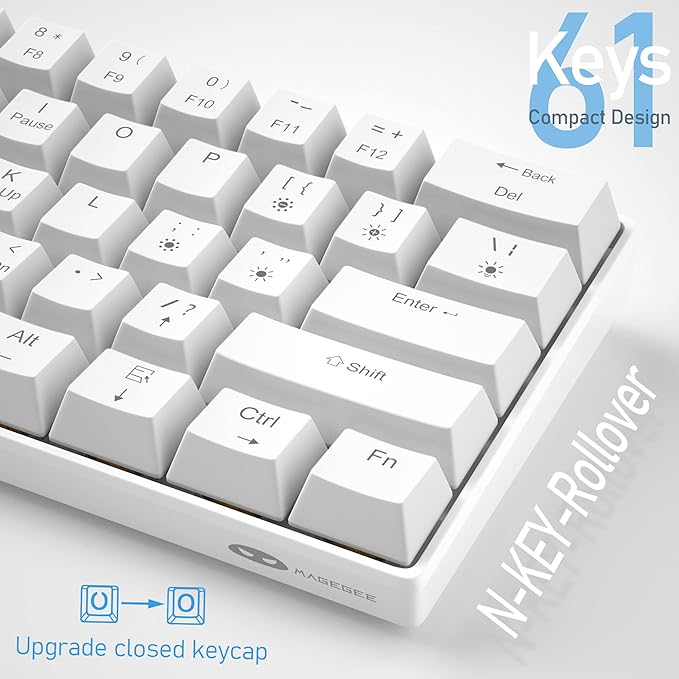 Camiysn 60% Mechanical Gaming Keyboard, White Gaming Keyboard with Red Switches, Detachable Type-C Cable Mini Keyboard with Blue LED Light for/PC/Laptop