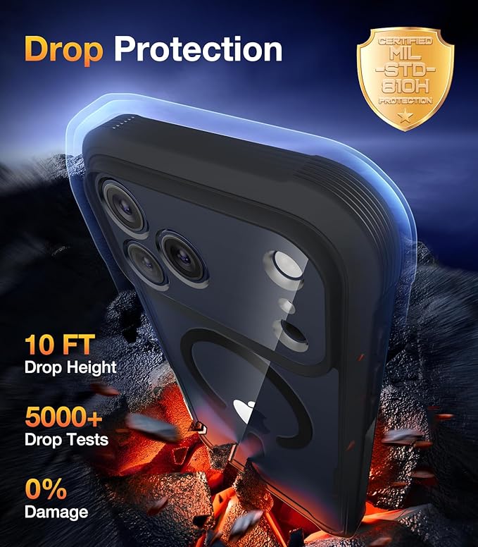 Diaclara Magnetic Designed for iPhone 17 Pro Max Case Full Body Bumper,[Compatible with MagSafe] Military Drop Proof Cover with Built-in Privacy Screen Protector,Black