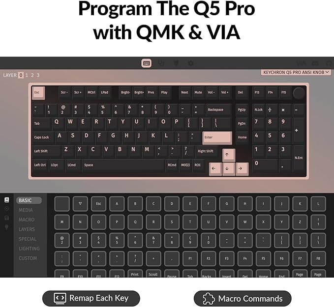 Keychron Q5 Pro Wireless QMK/VIA Mechanical Keyboard, 96% Layout Programmable Knob Full Aluminum Double-Gasket Design, Hot-swappable K Pro Red Switch for Mac Windows Linux - Black