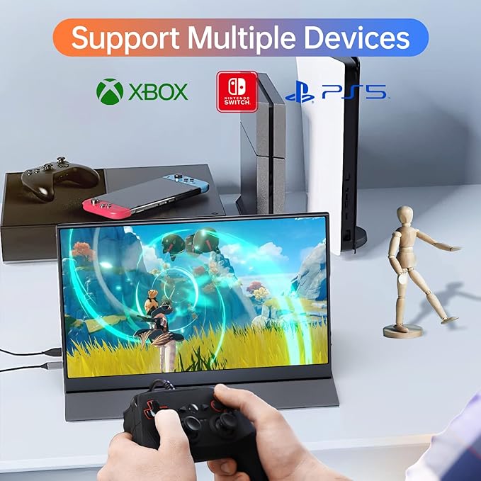 ForHelp 15.6inch Portable Monitor,1080P USB-C HDMI Second External Monitor for Laptop,PC,Mac Phone,PS,Xbox,Swich,IPS Ultra-Thin Zero Frame Gaming Display/Premium Smart Cover