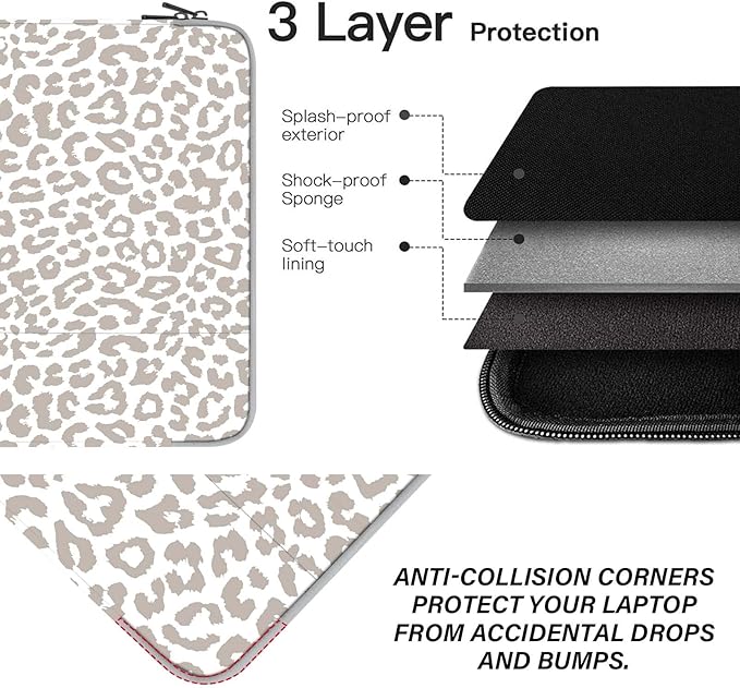 Laptop Sleeve Bag 15.6-16 inch,Compatible with MacBook Air 15 inch M2 2023 A2941/16 Pro M2 A2780 M1 A2485 /Pro Retina 15 A1990,Chromebook,HP,15.3-16 inch Notebook（Grey Leopard Cheetah Bag）