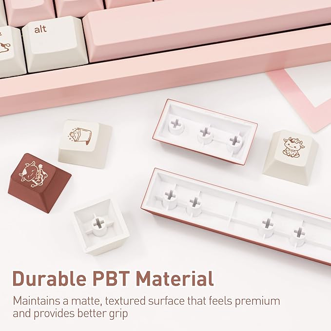 Milk Strawberry Cute Pink Keycaps, 134 Keys PBT Dye-Sublimation Keycaps, Cherry Profile Japanese Keycap, Compatible with 60% 65% 75% 80% 100% Mechanical Keyboard