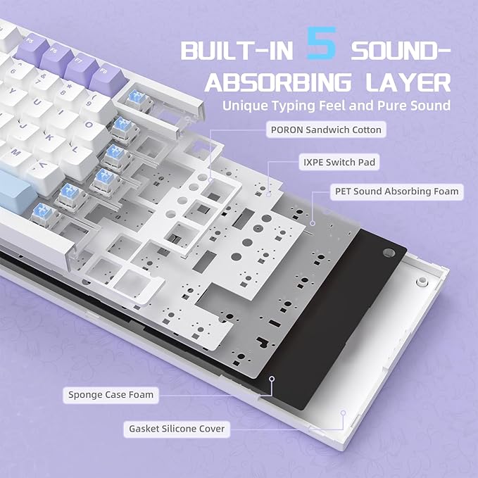 Attack Shark ajazz AK820 Pro Wireless Mechanical Gaming Keyboard Hot Swappable TFT Display & Knob RGB Backlit BT 5.1/2.4Ghz /Type-C Wired Gasket-Mounted Custom Keyboard for PC/Win(Purple/Fish Switch)