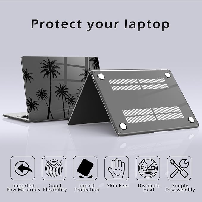 Compatible with MacBook Pro 13 inch Case M2 2025, 2024-2016 A2338 M1 A2251 A2289 A2159 A1989 A1708 A1706, Black Palm Tree Protective Hard Shell Clear Black Cover for Mac Pro 13