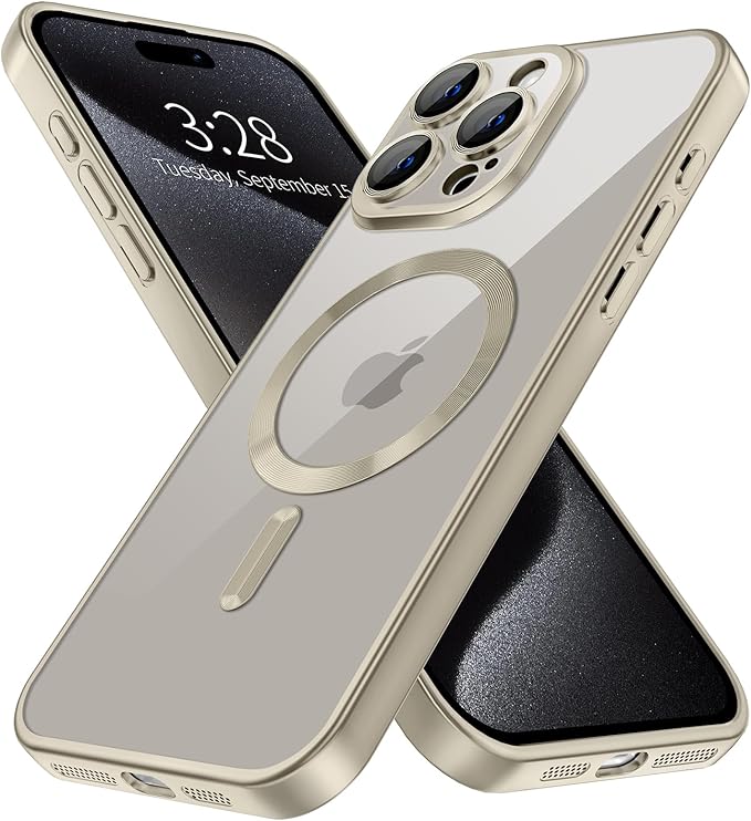 Hython Magnetic Clear for iPhone 15 Pro Case with Camera Lens Protector [Compatible with MagSafe] Luxury Plating Edge Slim Soft TPU Cover Protective Phone Case for iPhone 15 Pro 6.1", Matte Gray