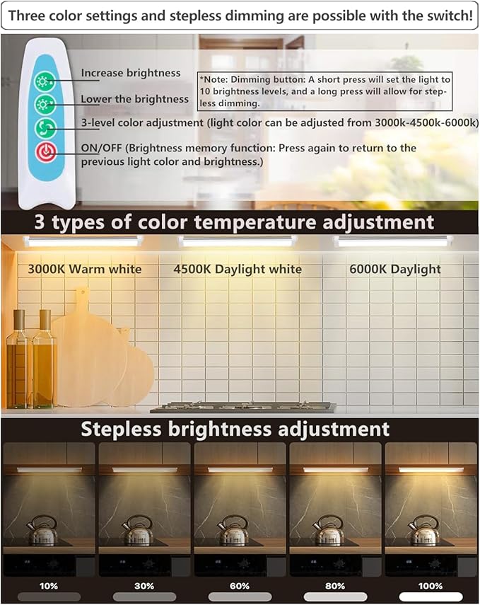 15.7in Strip Lights Closet Lights, 12W 88 LED Super Bright, Dimming and Color Adjustment, USB Powered LED Light Bar for Room Under Counter Lighting Work Tables Student Dormitory Monitor Light