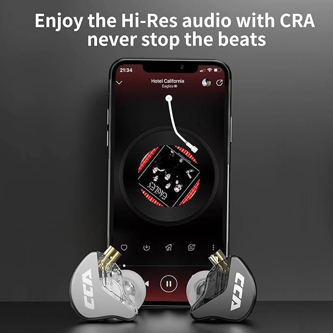 CCA CRA in Ear Monitor Earphone, Ultra-Thin Diaphragm Dynamic Driver IEM, Clear Sound & Deep Bass, Wired Earbuds with Mic and Tangle-Free Removable Cord