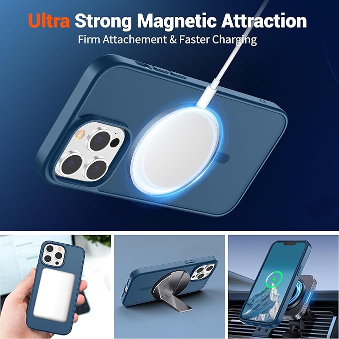 SUPFINE Magnetic for iPhone 13 Pro Case (Compatible with MagSafe) (Military Grade Drop Protection) Translucent Matte Shockproof with Anti-Fingerprint Phone Case,Deep Blue