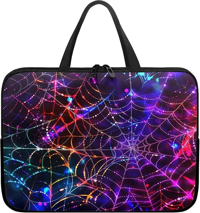 Colorful Spider Cobweb 10 Inch Laptop Sleeve Laptop Cover Computer Bag Tablet Carrying Case with Handle Business Tote Bags Notebook Sleeves Handbag for Halloween Decorations