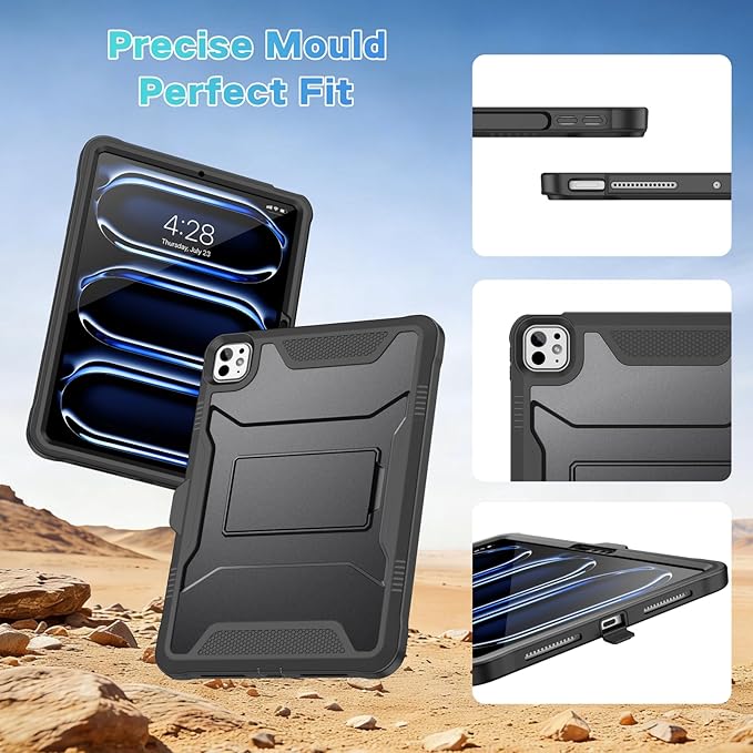 Soke Case for iPad Pro 11 Inch (M5) 2025/ (M4) 2024, with Built-in Screen Protector & Kickstand, Rugged Full Body Heavy Duty Protective Cover with Pencil Holder - Black