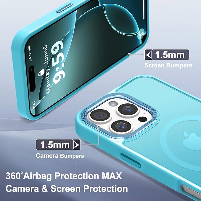 Newfuture Designed for iPhone 16 Pro Case with Magnetic [13 FT Military Drop Protection] [Compatible with Magsafe] Slim Translucent Matte Shockproof with Anti-Fingerprint Phone Case,Lake Blue