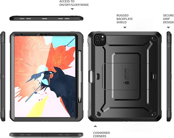 SUPCASE for iPad Pro 12.9 Inch 4th generation 2020 Case with Built-in Screen Protector & Stand(Unicorn Beetle Pro), [Military-Grade Protection] [Apple Pencil Holder] Full-Body Rugged Cover, Black