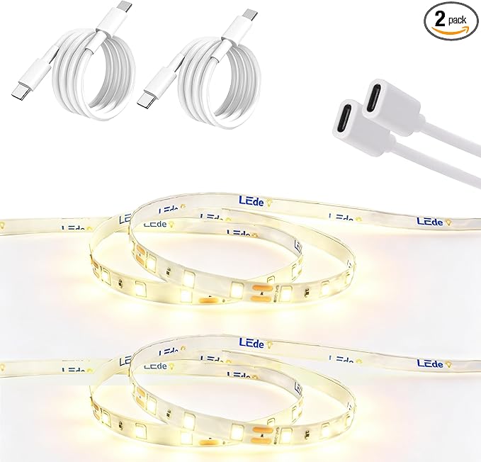 USB C 12V LED Strip Lights 16.4ft, Bright Under Cabinet Lighting for Kitchen, TV Backlight & RV Camper, Flexible Tape Light for 3D Printer & Desk