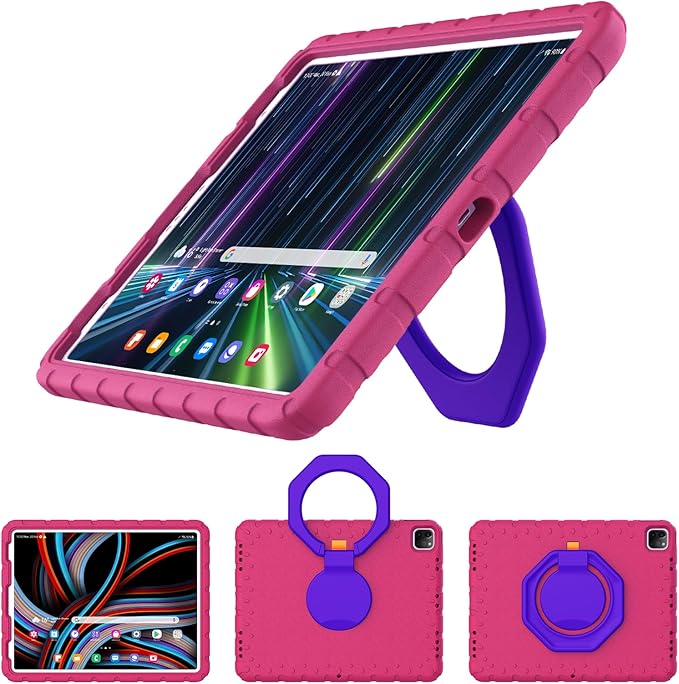 for iPad Pro 12.9 Case 3rd 4th 5th 6th Generation with Pencil Holder & 360° Rotating Handle Stand, New Cute Rugged Cover for iPad Pro 12.9 inch 2022/2021/2020/2018 - Rose Red