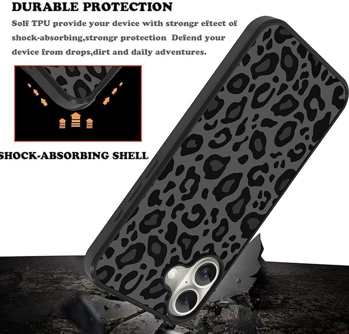 KANGHAR Case Compatible with iPhone 16,Black Leopard Design,Tire Texture Non-Slip +Shockproof Rugged TPU Protective Case for iPhone 16 6.1 Inch