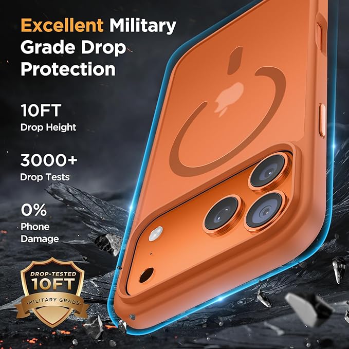 Miracase Magnetic for iPhone 17 Pro Case 6.3" with Screen Protector, [Compatible with MagSafe] Military-Grade Protection, Anti-Fingerprint, Slim Thin Phone Case for 17 Pro Cover, Orange