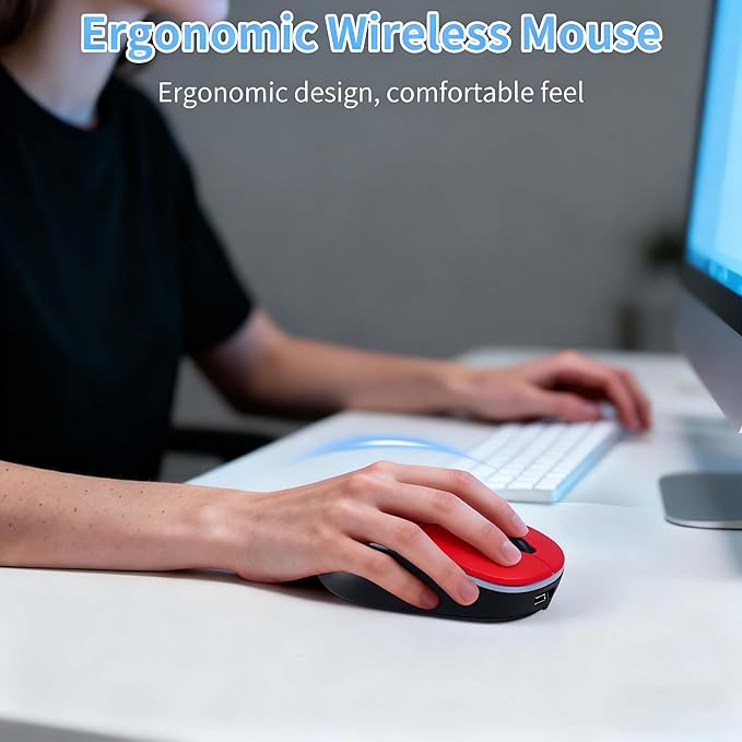 Ergonomic Wireless Bluetooth Mouse Vertical Rechargeable Silent Portable Ergo Mice with RGB Light & 2.4G USB Receiver,Dual Mode,for PC/Laptop/Computer/Desktop/Tablet/MacBook,Office Work Gift-Red