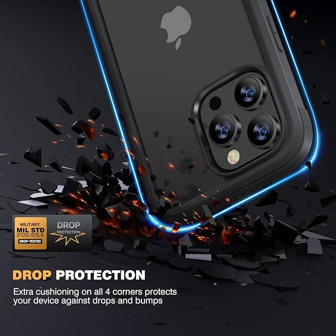 Diaclara Designed for iPhone 14 Pro Case 6.1’’, Full Body Rugged Case w/Built-in Touch Sensitive Anti-Scratch Screen Protector+9H Tempered Glass Camera Lens Protector (Black)