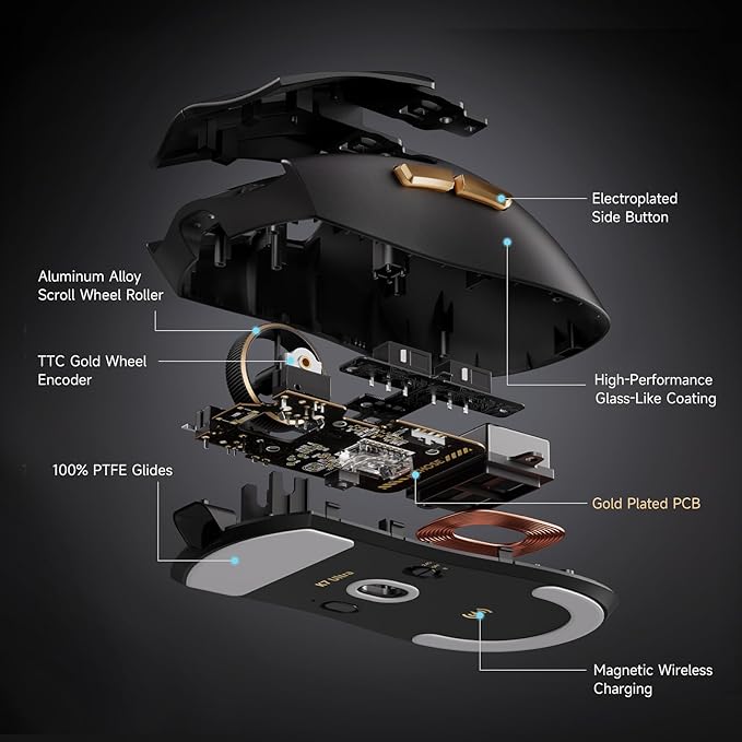 MCHOSE K7 Ultra Gaming Mouse Wireless, 59g Ultra-Lightweight, PAW3950 Sensor, 8000Hz Polling Rate, 42K DPI, 5 Programmable Buttons, 120 Hours of Playtime, Magnetic Wireless Charging Dock Black