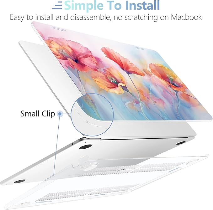 MEEgoodo Case for M5/M4/M3/M2 MacBook Air 15 inch Case 2026 2025 2024 2023, Laptop Shell Fit Model (A3448/A3241/A3114/A2941) for MacBook Air 15.3-inch, Field Rainbow Poppies