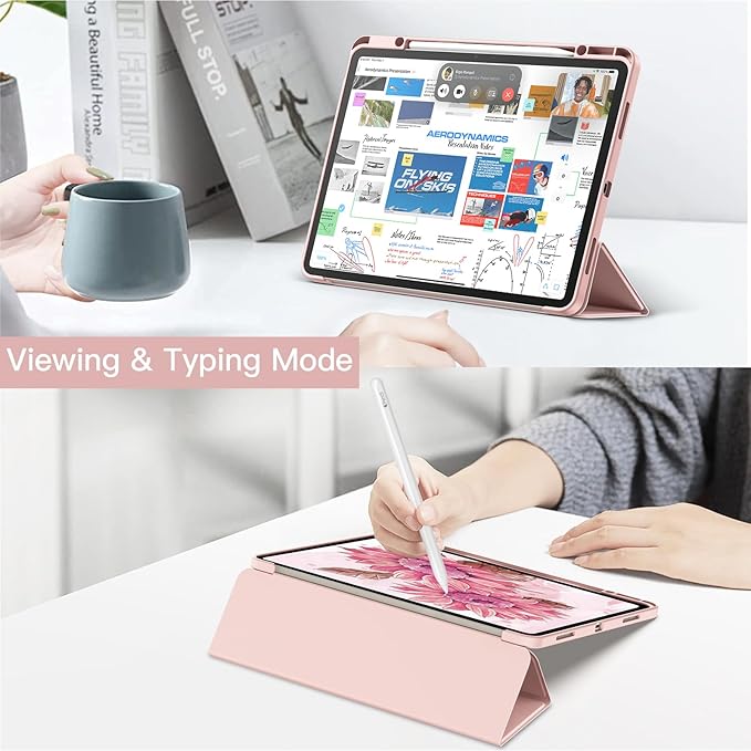 JETech Case for iPad Air 13-Inch M4/M3/M2 (2026/2025/2024) with Pencil Holder, Clear Transparent Back Shell Slim Stand Shockproof Tablet Cover, Auto Wake/Sleep (Sandy Pink)