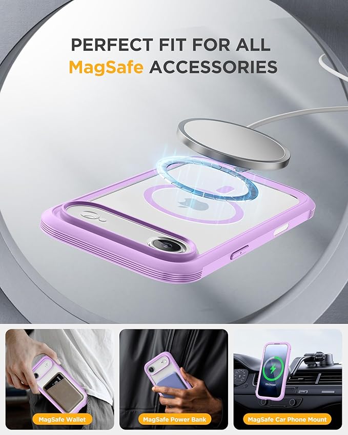 Miracase Magnetic for iPhone Air Case 6.5" [Compatible with MagSafe] Full-Body Phone Case with Built-in Glass Screen Protector & Camera Control,Drop Proof iPhone 17 Air Case Cover, Purple