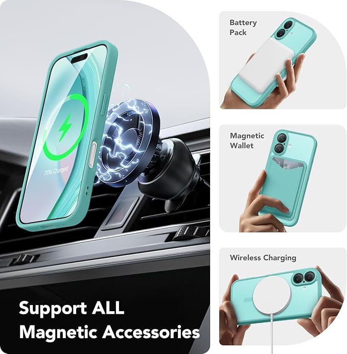 CAPRARO Magnetic Compatible with iPhone 16 Case, Upgraded [Full Camera Protection] [Compatible with MagSafe] Protective Translucent Matte Women Girl Phone Case Cover, Smoky Blue