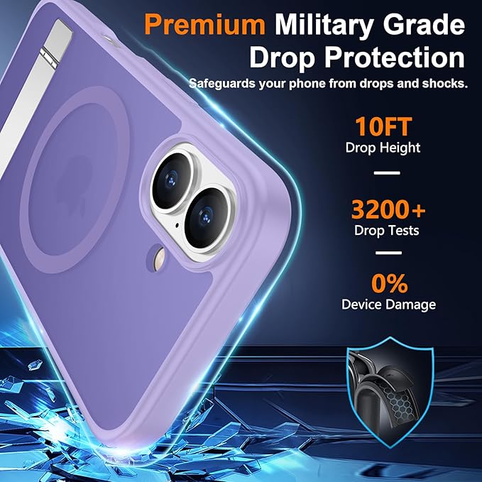 SPIDERCASE Magnetic for iPhone 16 Case,with [3 Stand Ways] [Military Grade Drop Protection] with Invisible Stand Shockproof Slim Phone Case for iPhone 16 6.1'',Light Purple