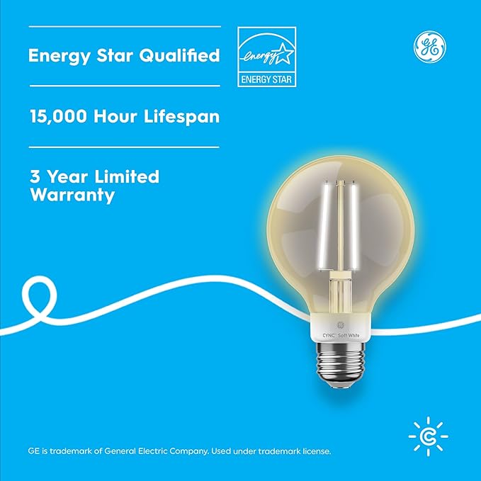 GE CYNC Smart LED Light Bulbs, G25 Globe Bulb, WiFi Light, Soft White, 60W Equivalent, Works with Amazon Alexa and Google Home (4 Pack)