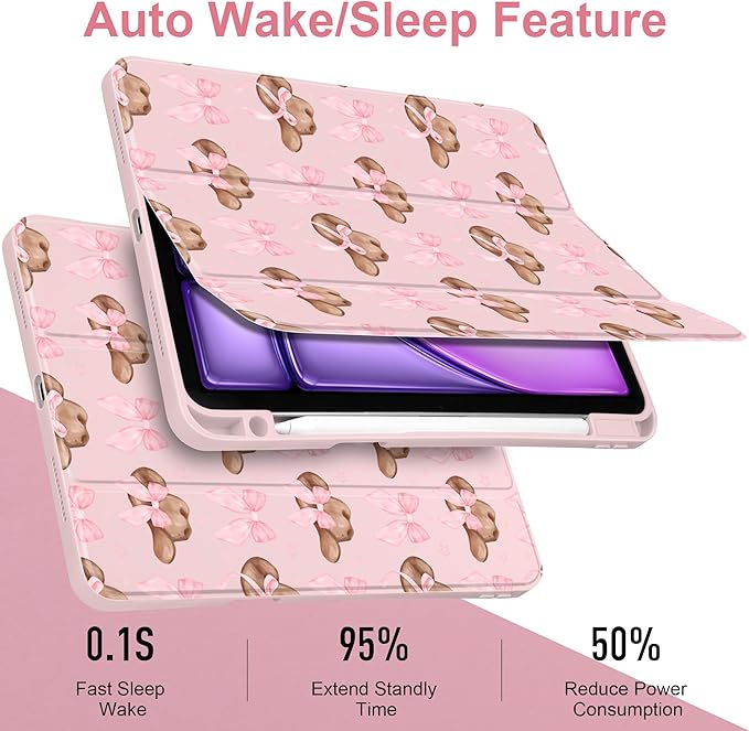 Case for iPad Air 11 inch M4 2026 M3 2025 M2 2024 Release with Pencil Holder - Aesthetic Cute Preppy Design Trifold Cover with Soft TPU Bumper Clear Back Auto Sleep/Wake for Girls Women, Hat