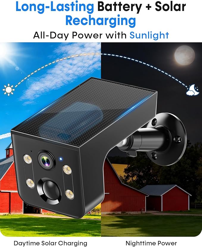 Thybro Solar Outdoor Wireless Camera 4 PCS - 2K HD, AI Motion Detection, Easy Setup, WiFi, Color Night,Outdoor Surveillance for Yard & Driveway, Black