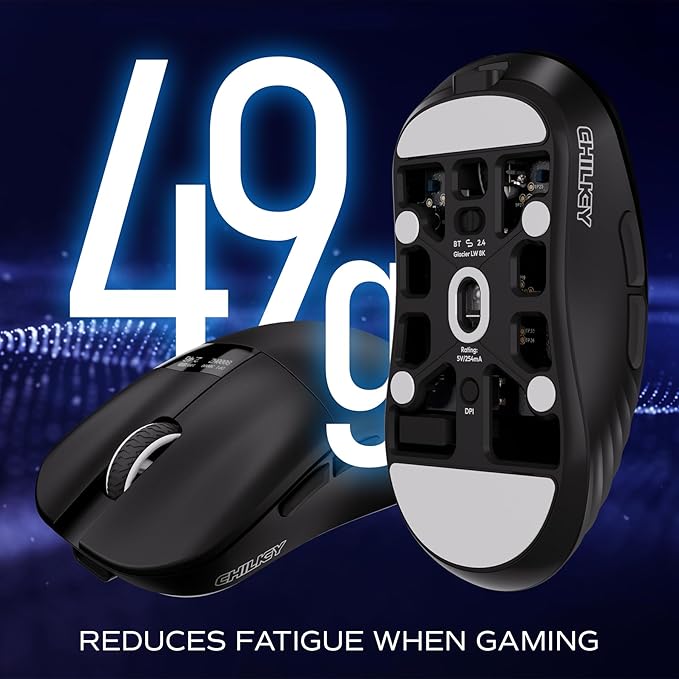 OOCTPK Chilkey Wireless Mouse, Glacier LW 8K M Gaming Mouse with OLED Screen, 8K Polling Rate, 30000 DPI Optical Tracking, 750 IPS, Bluetooth 5.2/2.4G/USB-C, 49g Super Lightweight, 100 Million Clicks