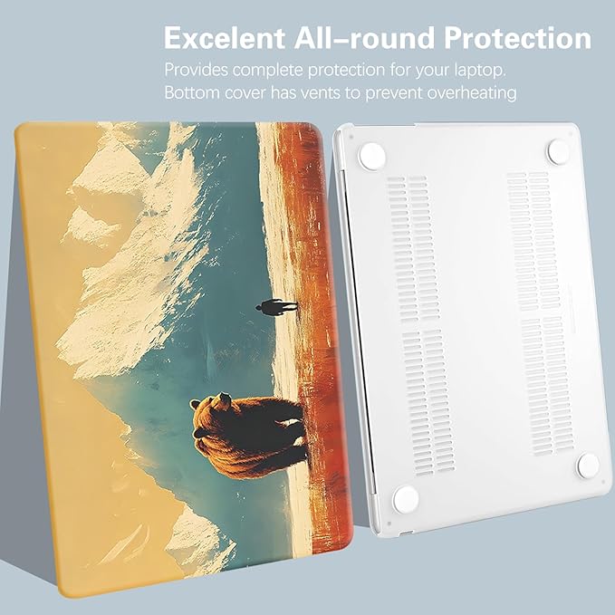 Compatible for MacBook Air 13 inch Case 2021 2020 2019 2018 M1 A2337 A2179 A1932, MacBook Air M1 Case, Cute Aesthetic Protective Plastic Hard Shell & Keyboard Cover, Bear