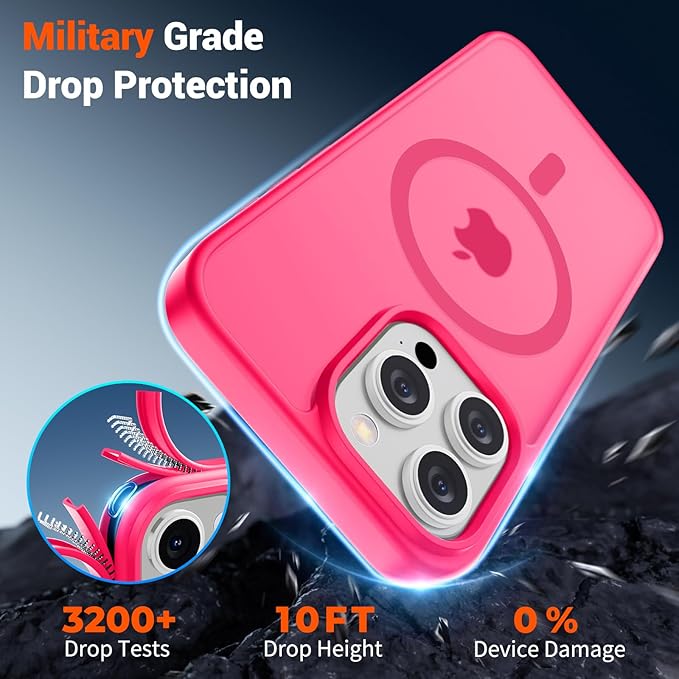SUPFINE Magnetic for iPhone 15 Pro Case (Compatible with MagSafe) (Military Grade Drop Protection) Slim Translucent Matte Shockproof Phone Cover,Hot Pink