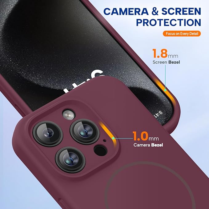 Miracase Magnetic for iPhone 15 Pro Case, [Soft Anti-Scratch Microfiber Lining], Magnetic for MagSafe, Liquid Silicone Shockproof Drop Protection Phone Case for 15 Pro, Wine Red