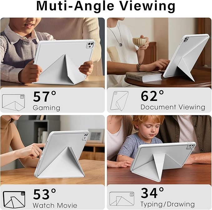 for iPad Pro 13 Inch Case (M5/M4) 2025/2024, Detachable Powerful Magnetic Attachment, Multiple Folding Stand, Slim Rebound Protection Cover, Auto Sleep/Wake, Gray