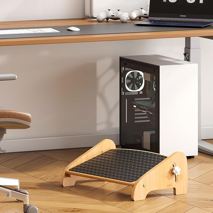 Adjustable Under Desk Footrest-Bamboo 4-Position Ergonomic Office Foot Stool with Large Non-Slip Surface, Improves Posture for Home,Office & Computer Desk Use (Natural)